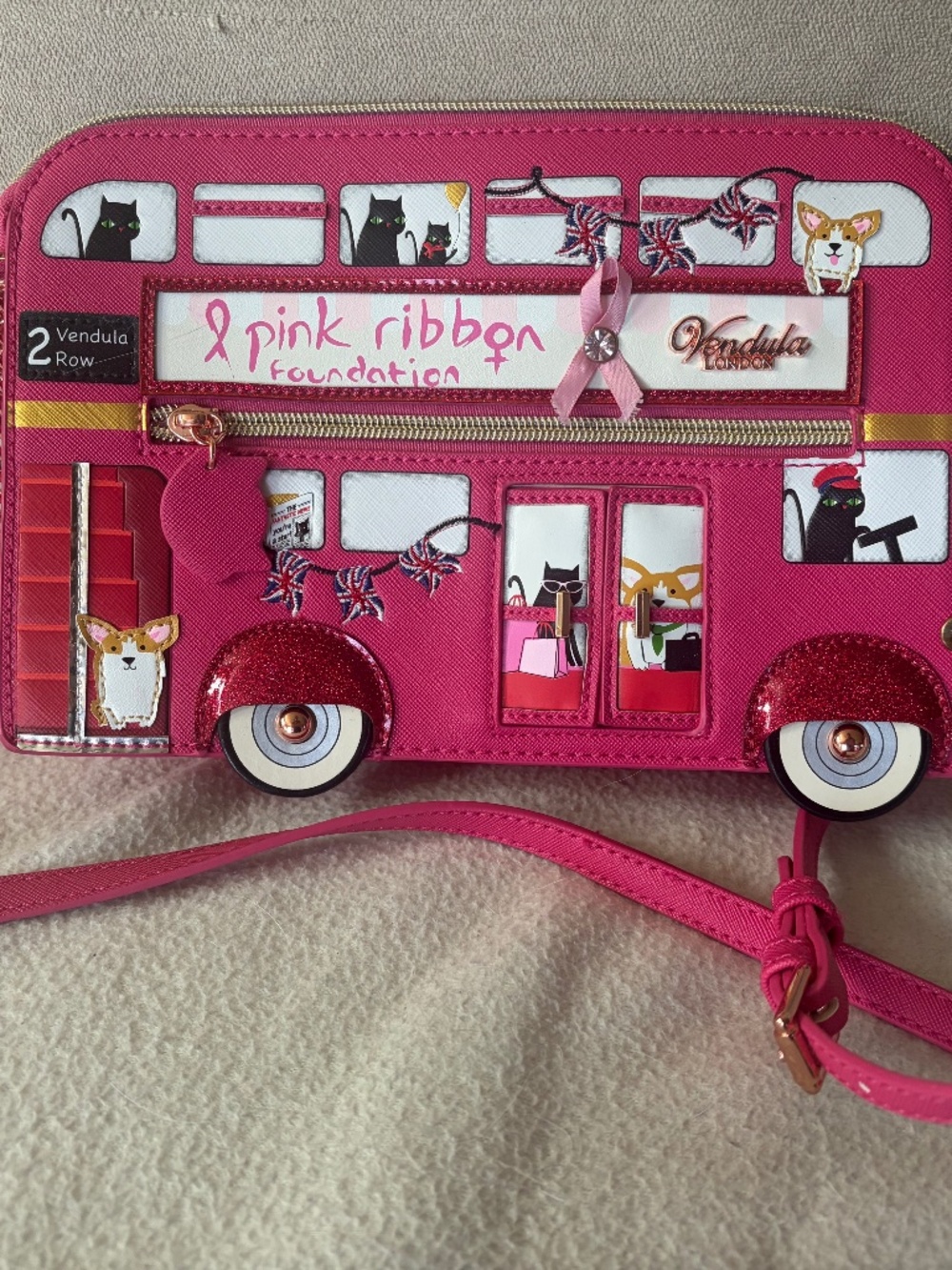 Vendula London London Cats & Corgis Pink Bus crossbody